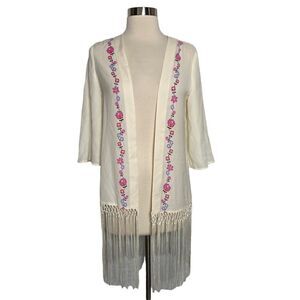 L’Amour by Nanette Lepore Open Front Floral Detail Fringe Cardigan